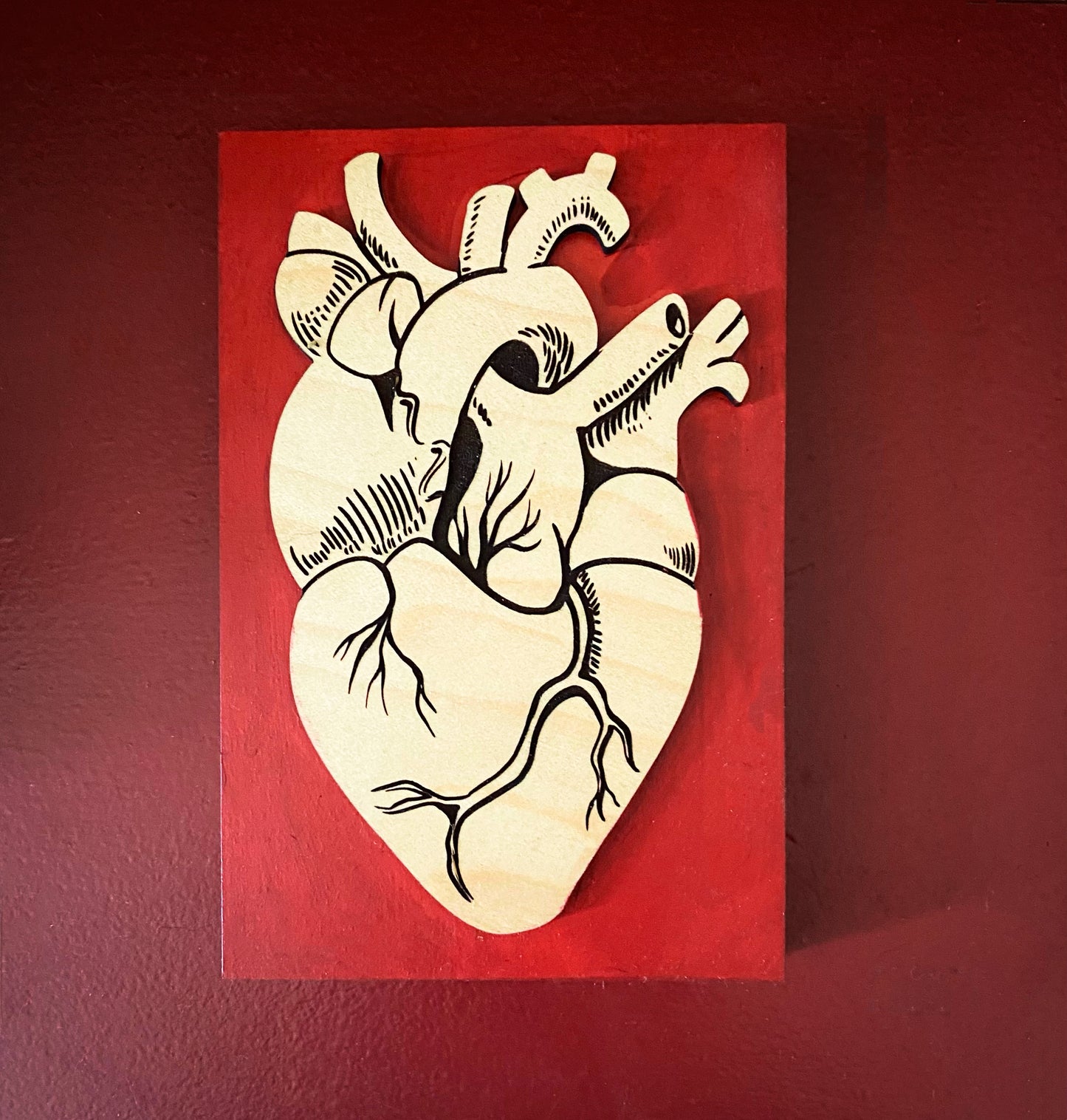 Anatomical Heart Wood Painting